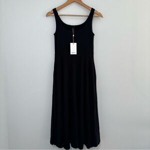 Quince Women’s Black Tencel Jersey Fit & Flare Dress size S NWT Sleeveless Midi